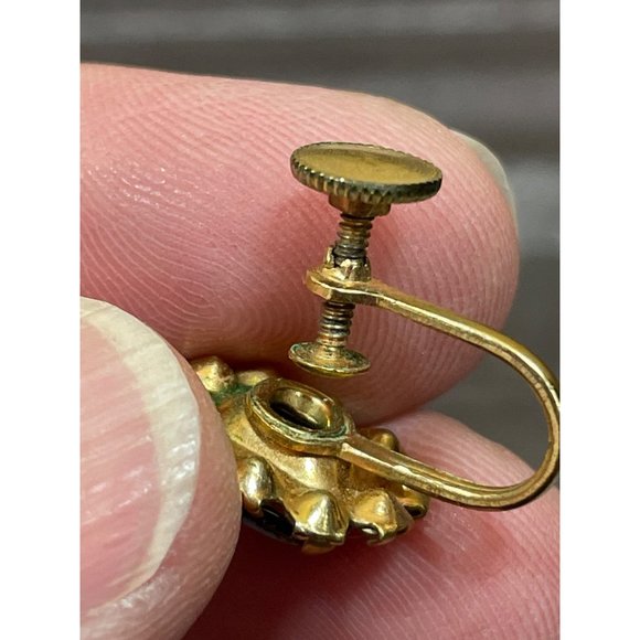 Vintage Antique Guilloche Enamel Rose Rhinestone Screw Back Earring Set - Picture 8 of 10